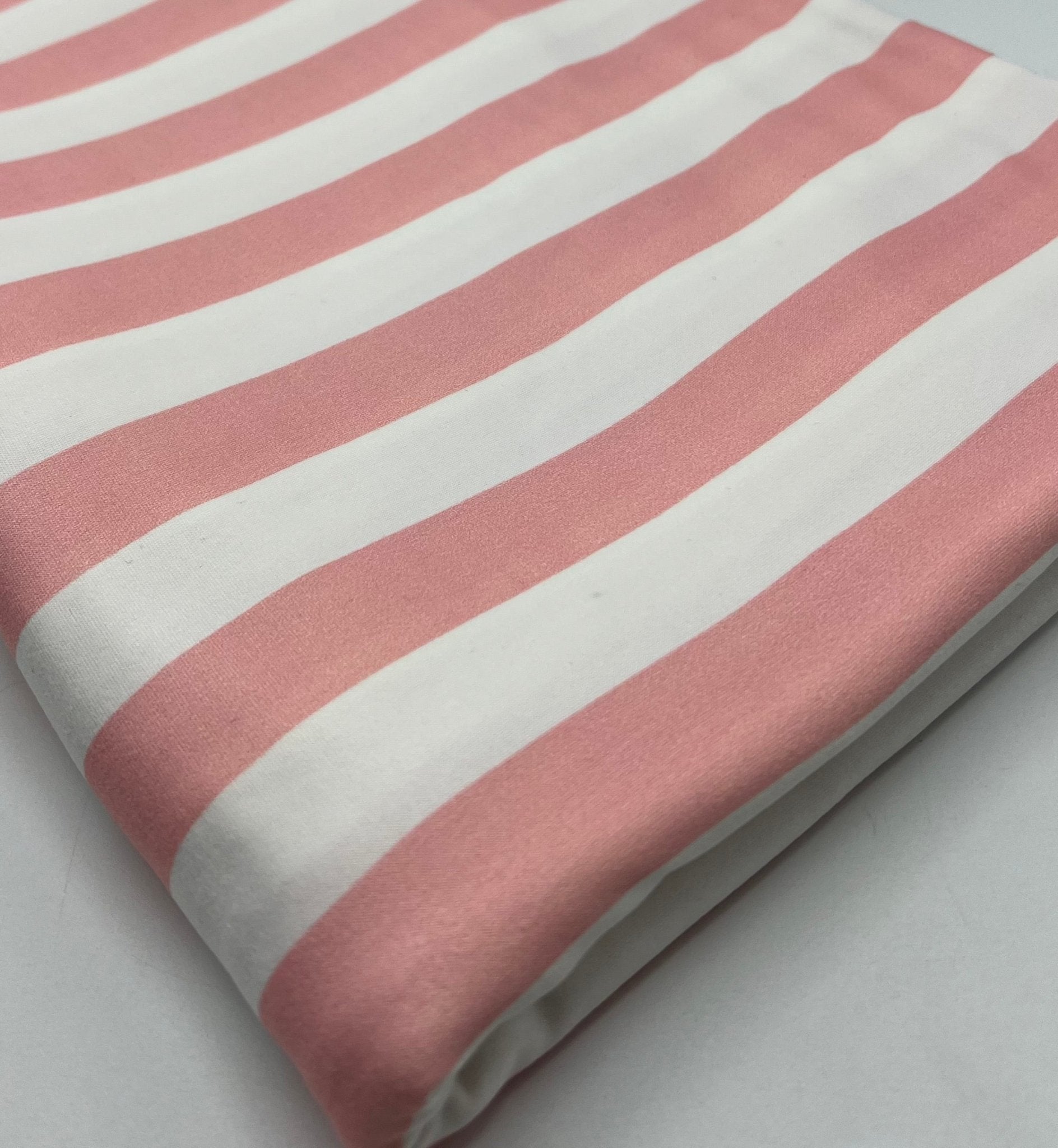 Pink White Stripe Super Soft Print Spun Poly Stretch Fabric - T9 Fabrics