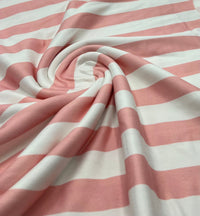 Pink White Stripe Super Soft Print Spun Poly Stretch Fabric - T9 Fabrics