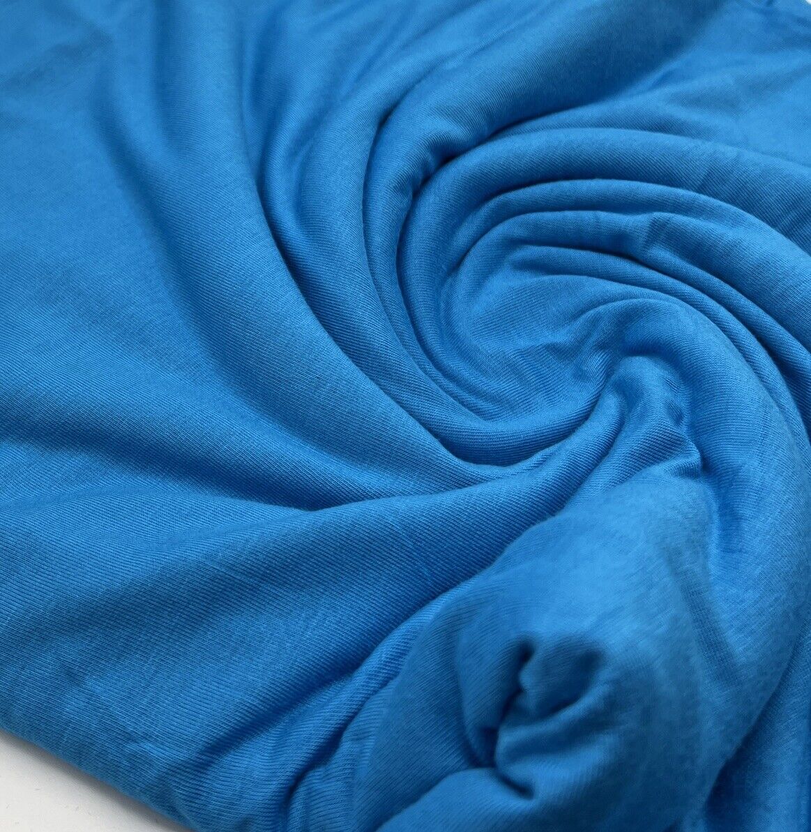 Plain Aqua Blue Viscose Elastane Fabric 4 Way Stretch Jersey - T9 Fabrics