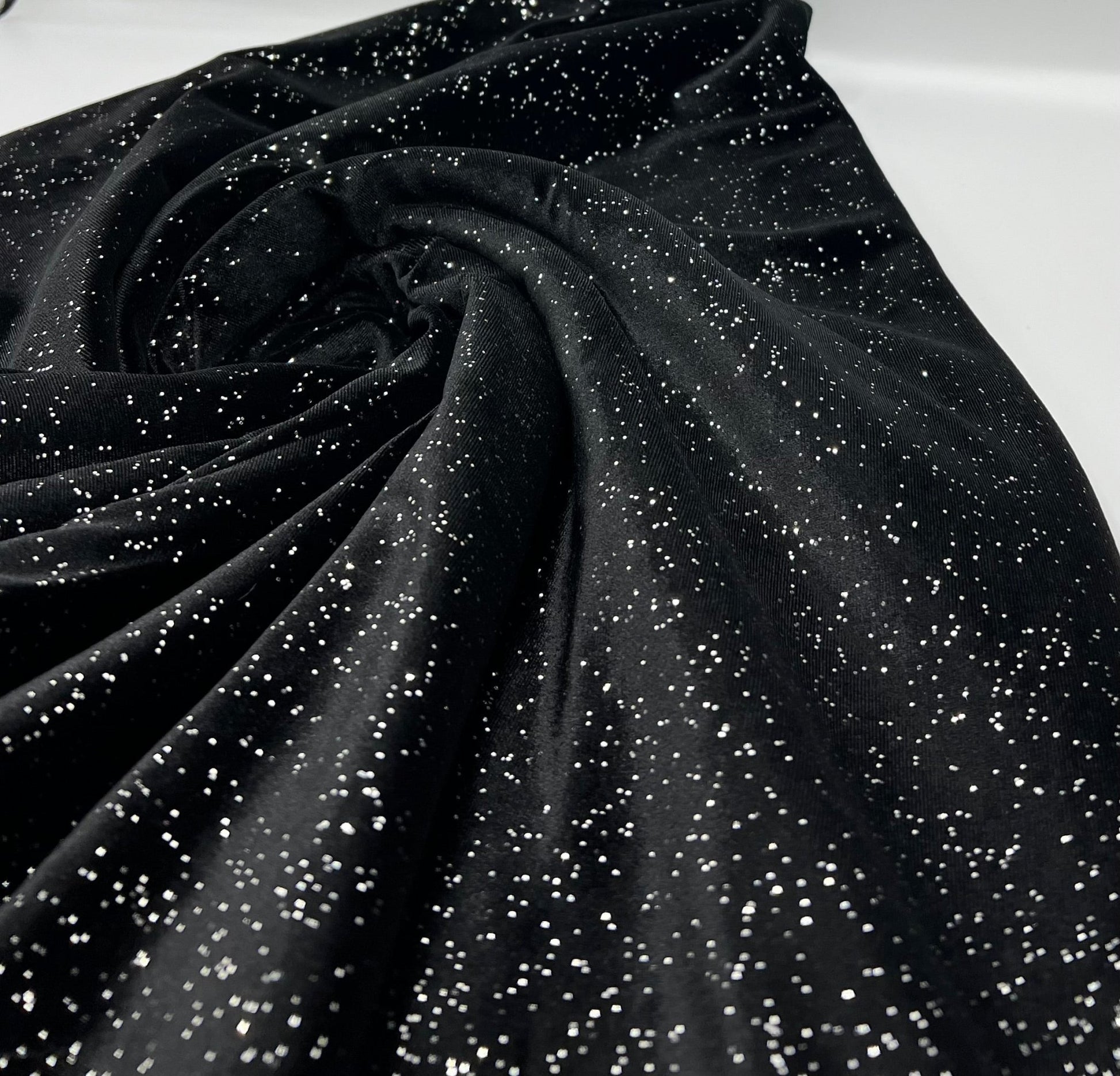 Plain Black Glitter Velour Fabric - T9 Fabrics