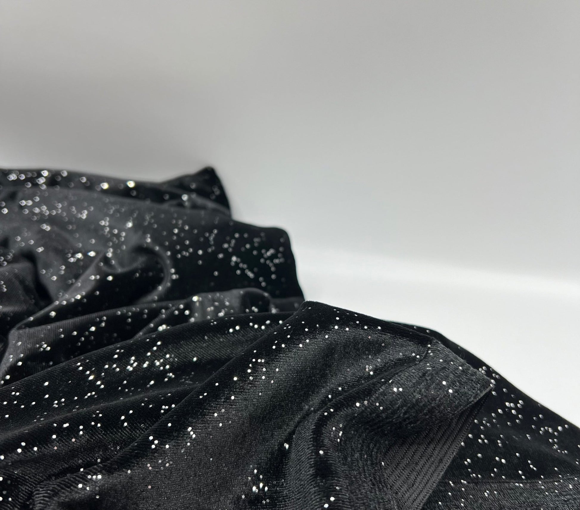 Plain Black Glitter Velour Fabric - T9 Fabrics