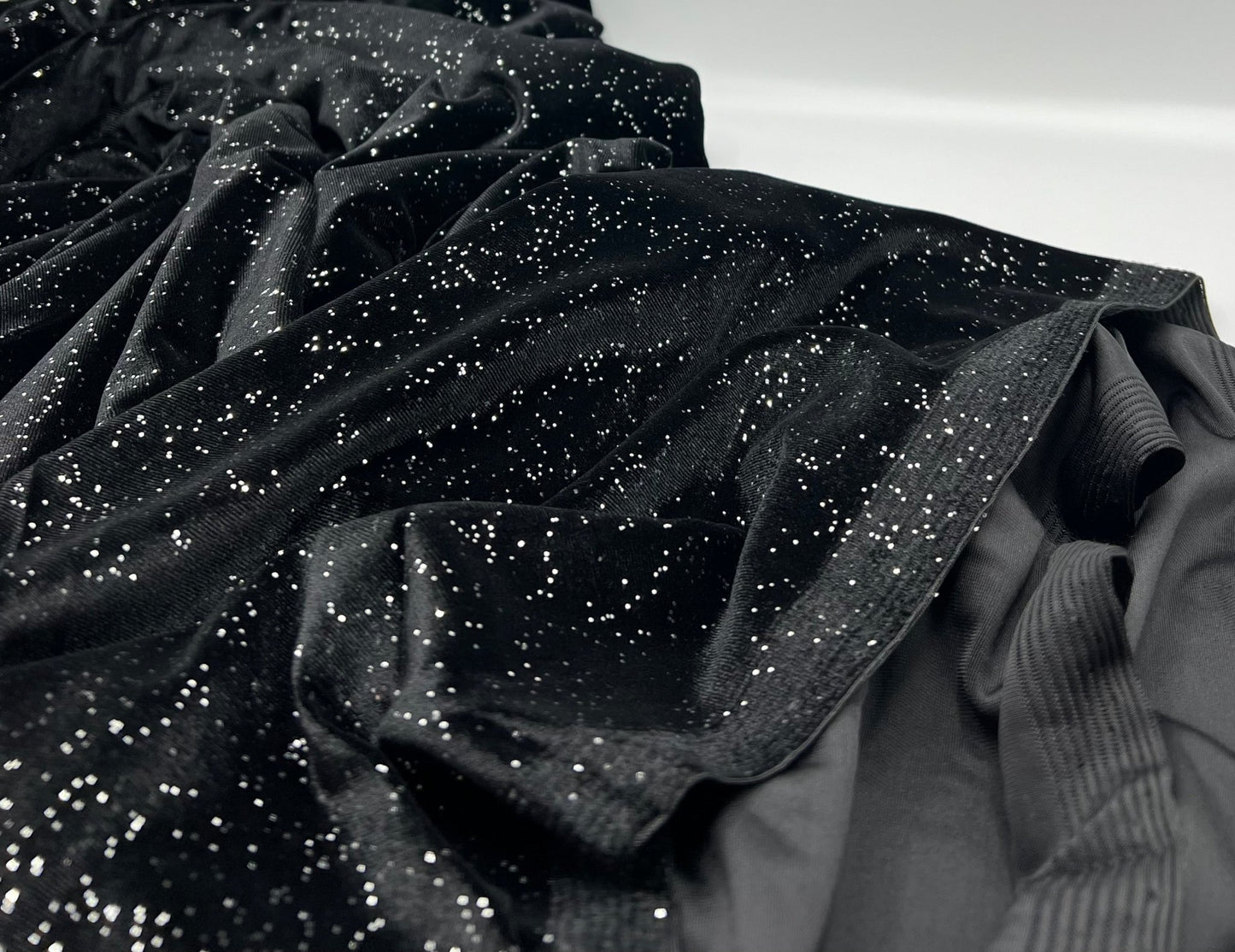 Plain Black Glitter Velour Fabric - T9 Fabrics