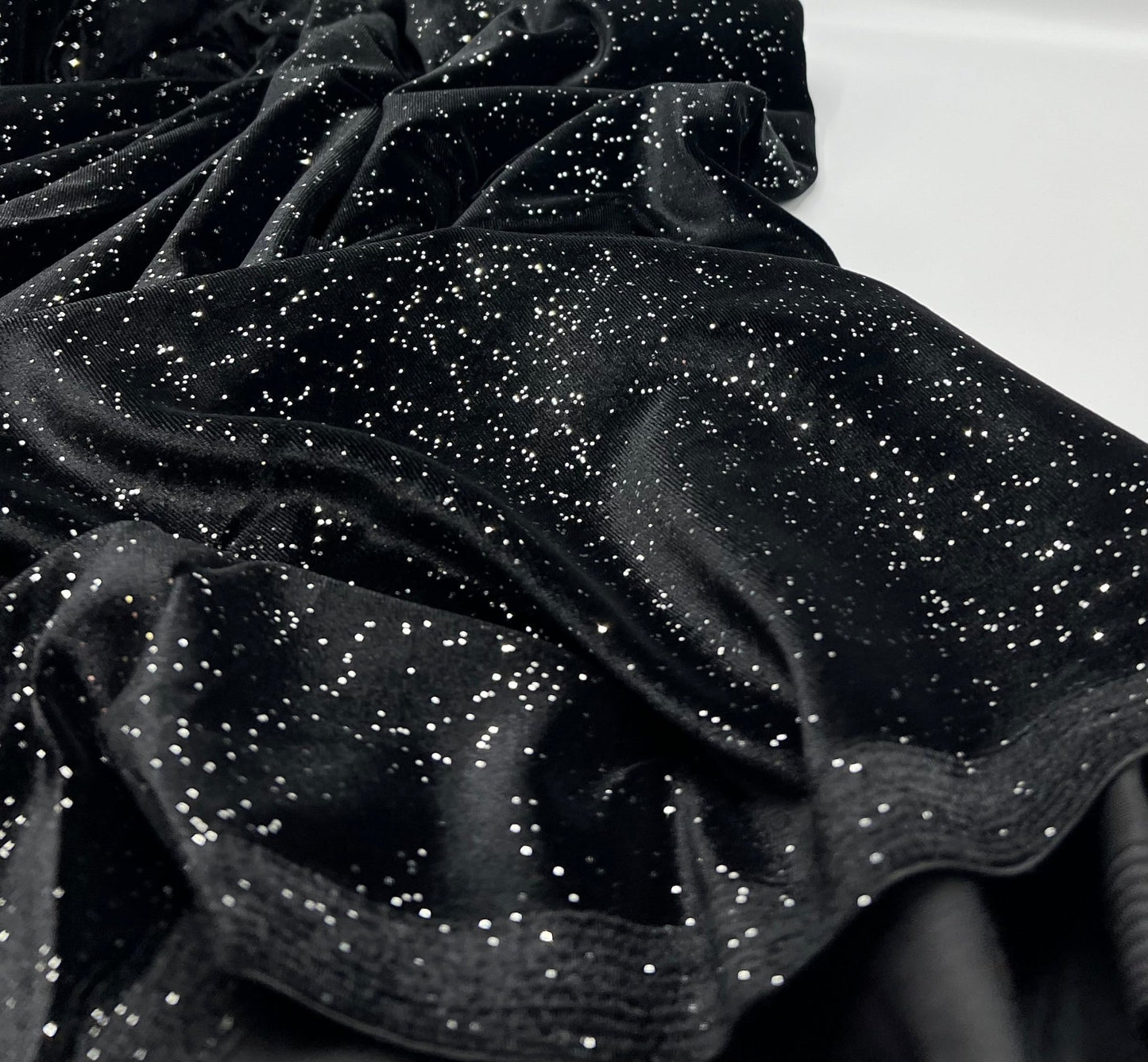 Plain Black Glitter Velour Fabric - T9 Fabrics