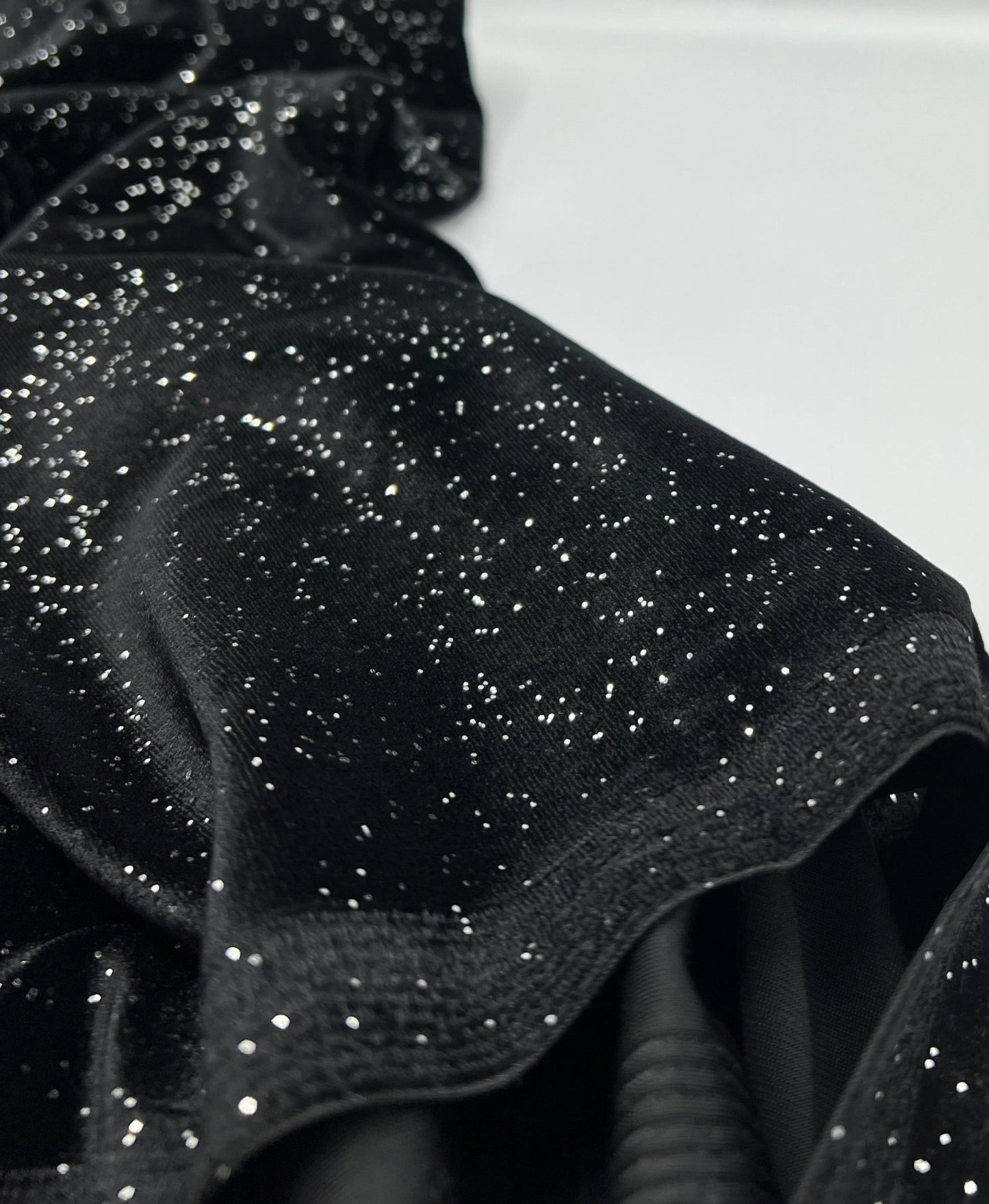 Plain Black Glitter Velour Fabric - T9 Fabrics