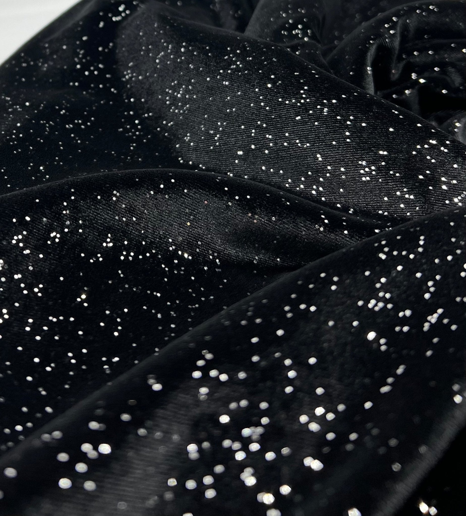 Plain Black Glitter Velour Fabric - T9 Fabrics