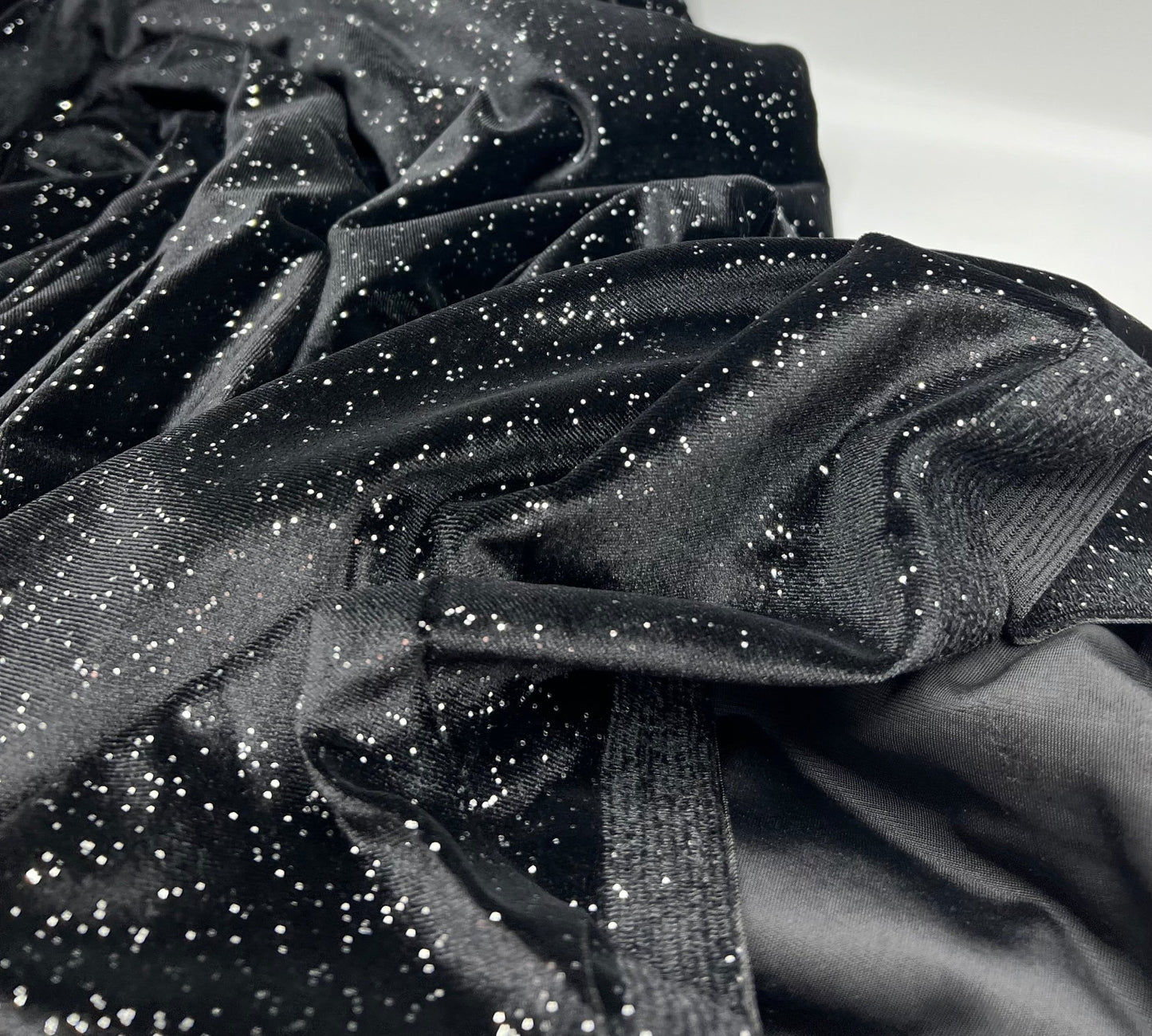 Plain Black Glitter Velour Fabric - T9 Fabrics