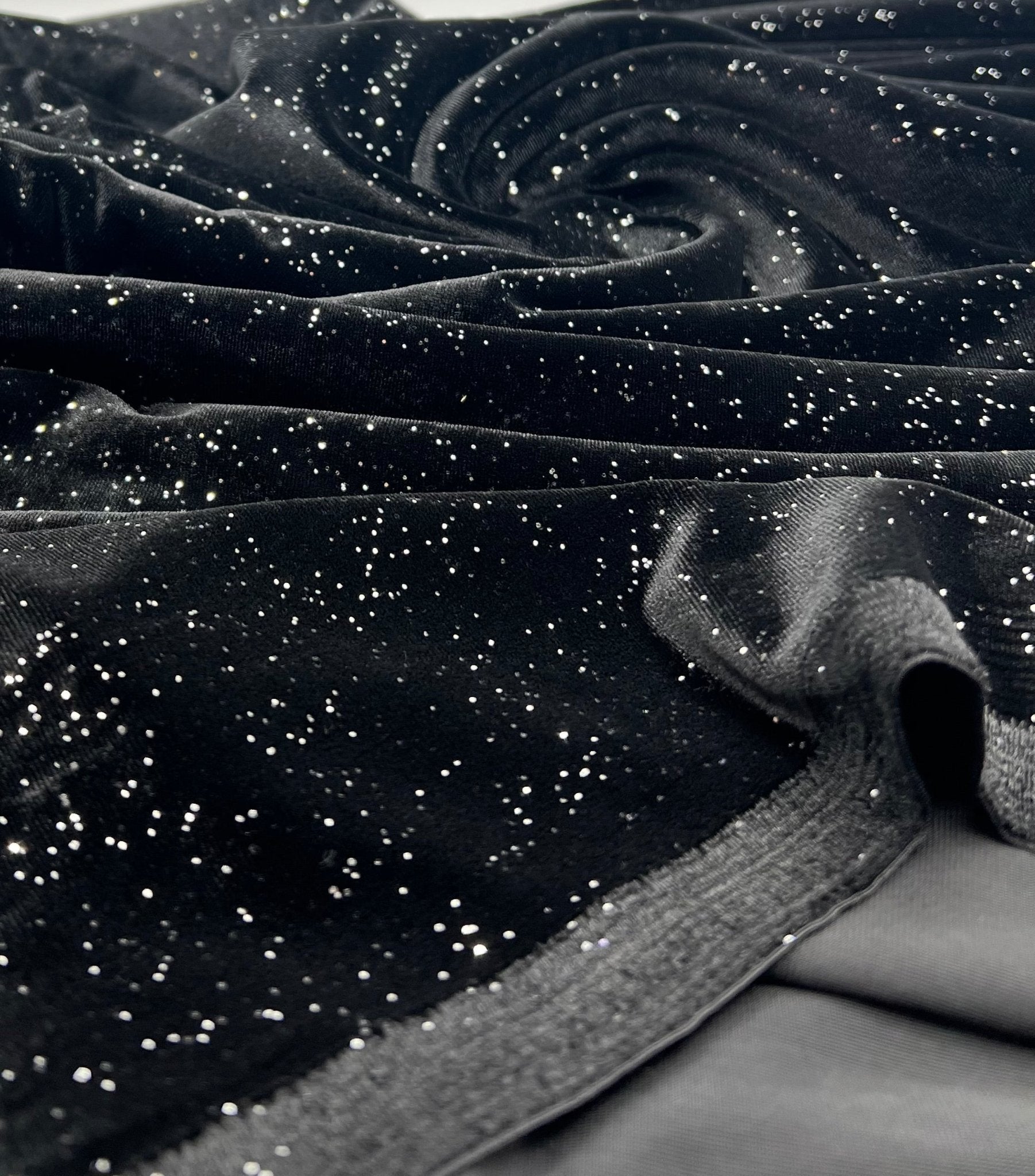 Plain Black Metallic Sparkle Glitter Velour Stretch Fabric - T9 Fabrics