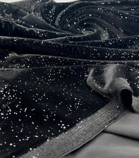 Plain Black Metallic Sparkle Glitter Velour Stretch Fabric - T9 Fabrics