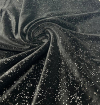Plain Black Metallic Sparkle Glitter Velour Stretch Fabric - T9 Fabrics