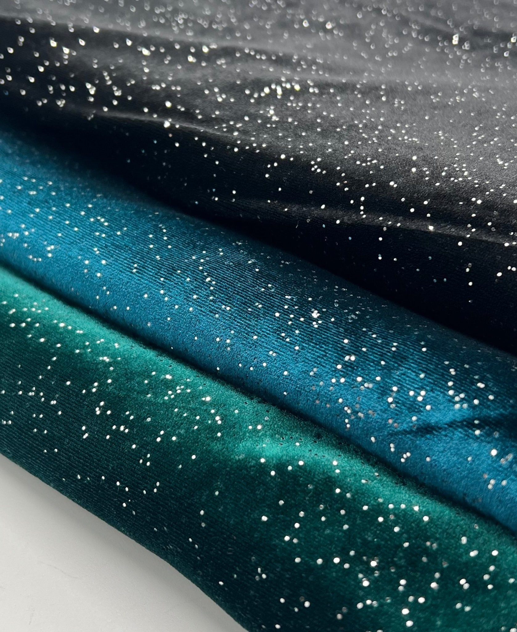 Plain Black Metallic Sparkle Glitter Velour Stretch Fabric - T9 Fabrics