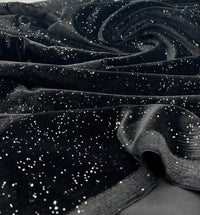 Plain Black Metallic Sparkle Glitter Velour Stretch Fabric - T9 Fabrics