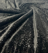 Plain Black Metallic Sparkle Glitter Velour Stretch Fabric - T9 Fabrics