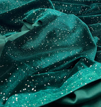 Plain Bottle Green Metallic Sparkle Glitter Velour Stretch Fabric - T9 Fabrics