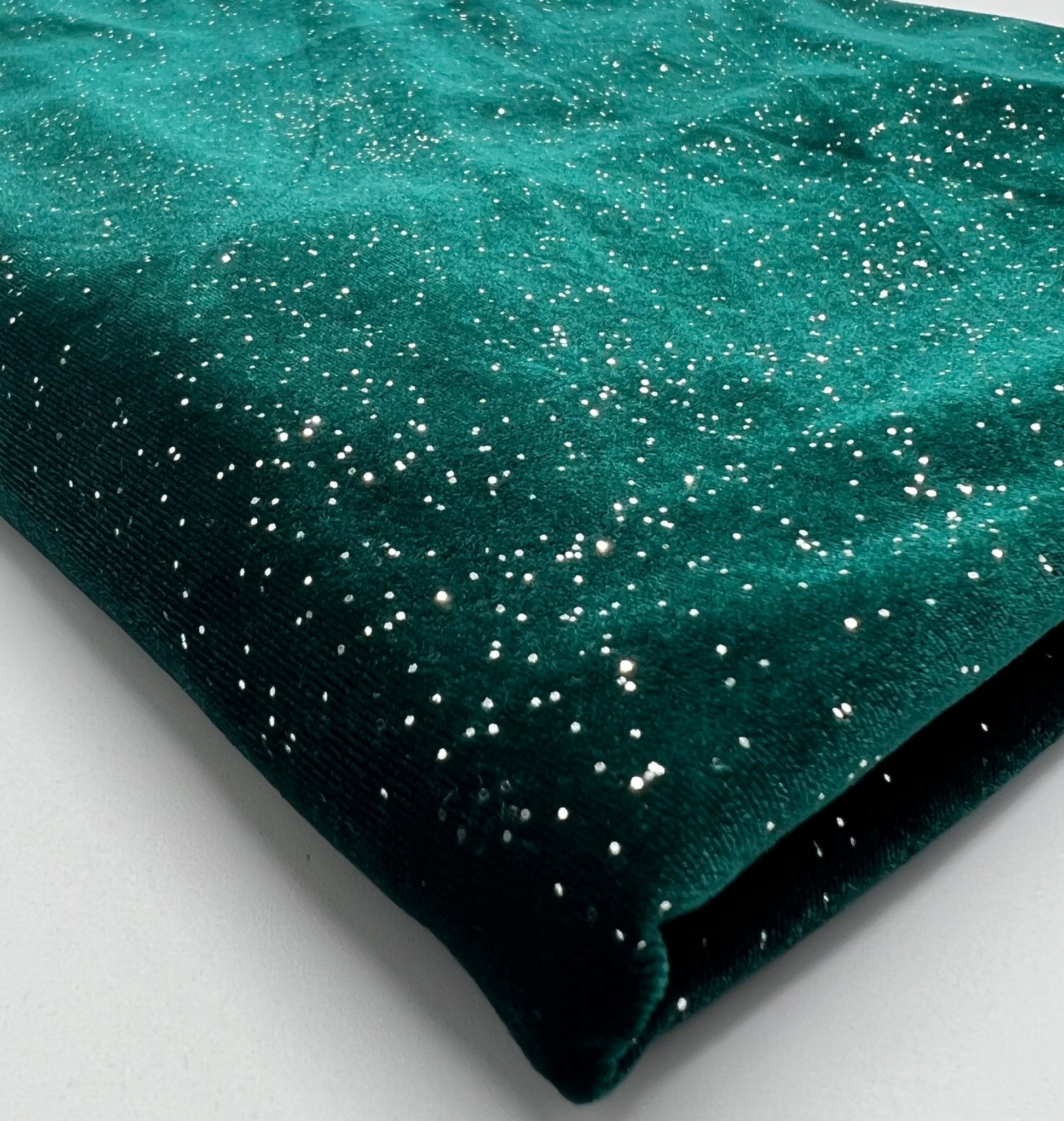 Plain Bottle Green Metallic Sparkle Glitter Velour Stretch Fabric - T9 Fabrics