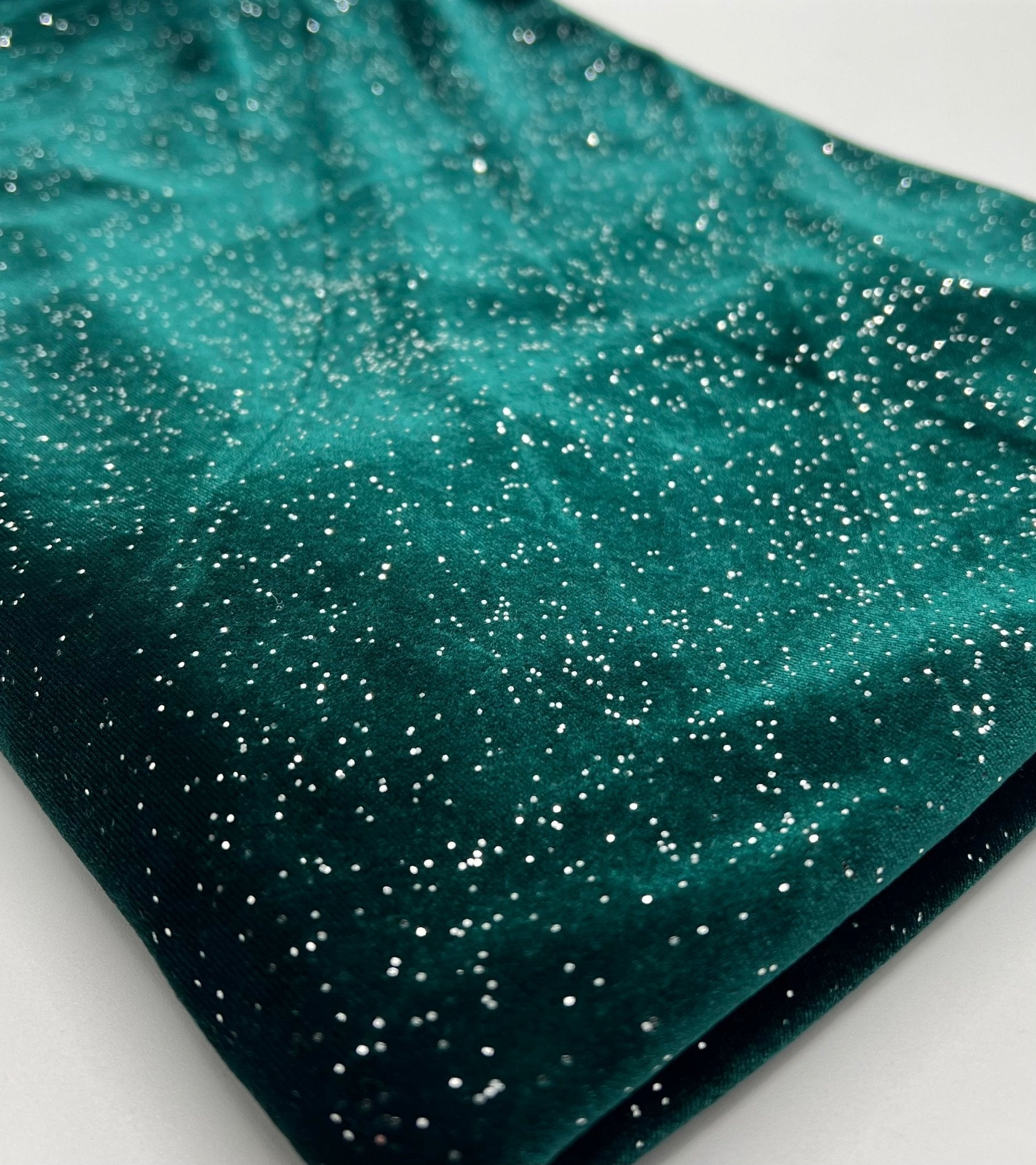 Plain Bottle Green Metallic Sparkle Glitter Velour Stretch Fabric - T9 Fabrics