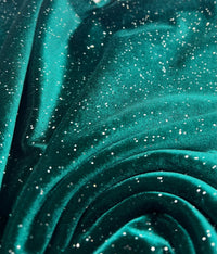 Plain Bottle Green Metallic Sparkle Glitter Velour Stretch Fabric - T9 Fabrics