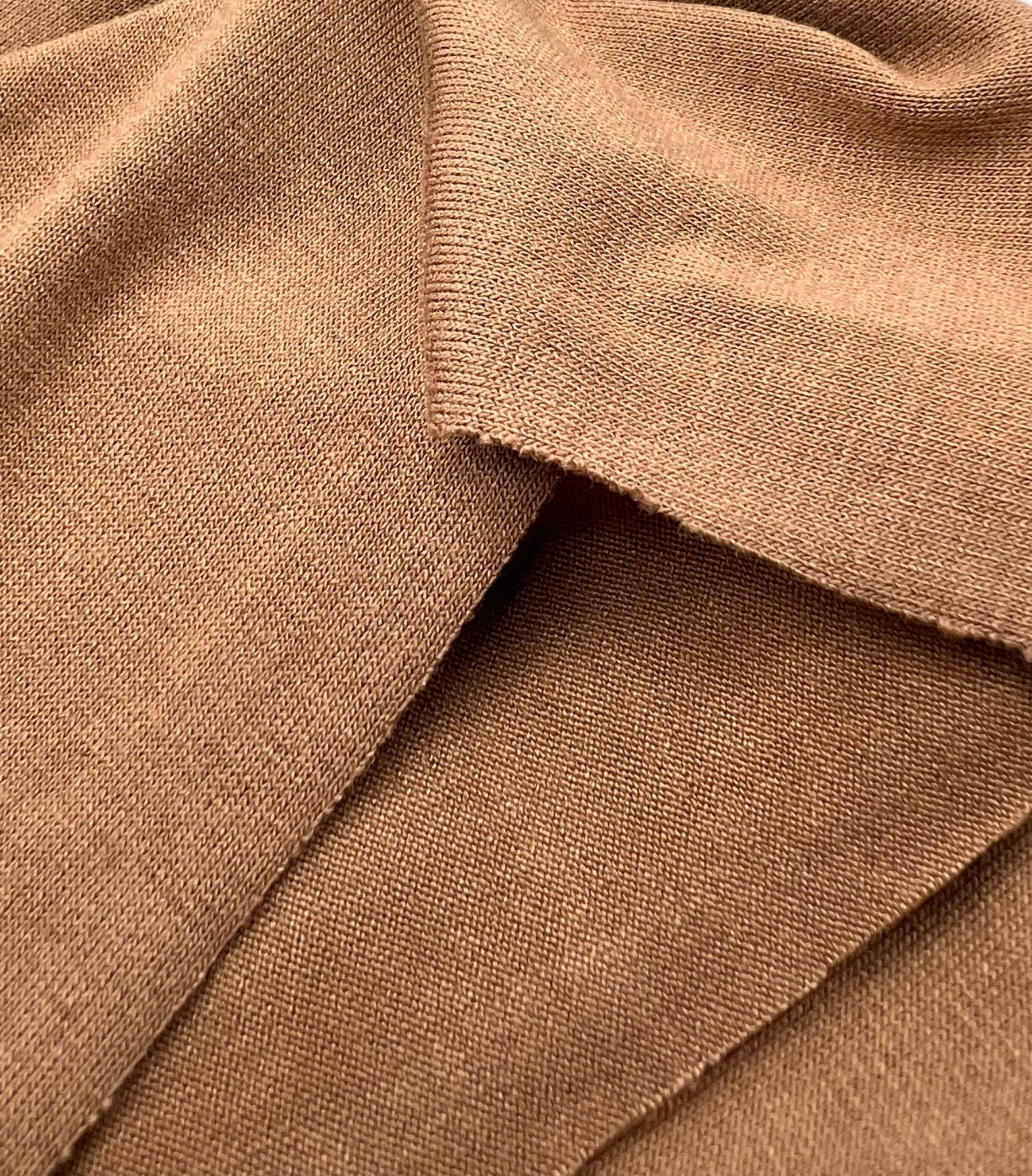 Plain Camel Viscose Elastane Fabric 4 Way Stretch Jersey - T9 Fabrics