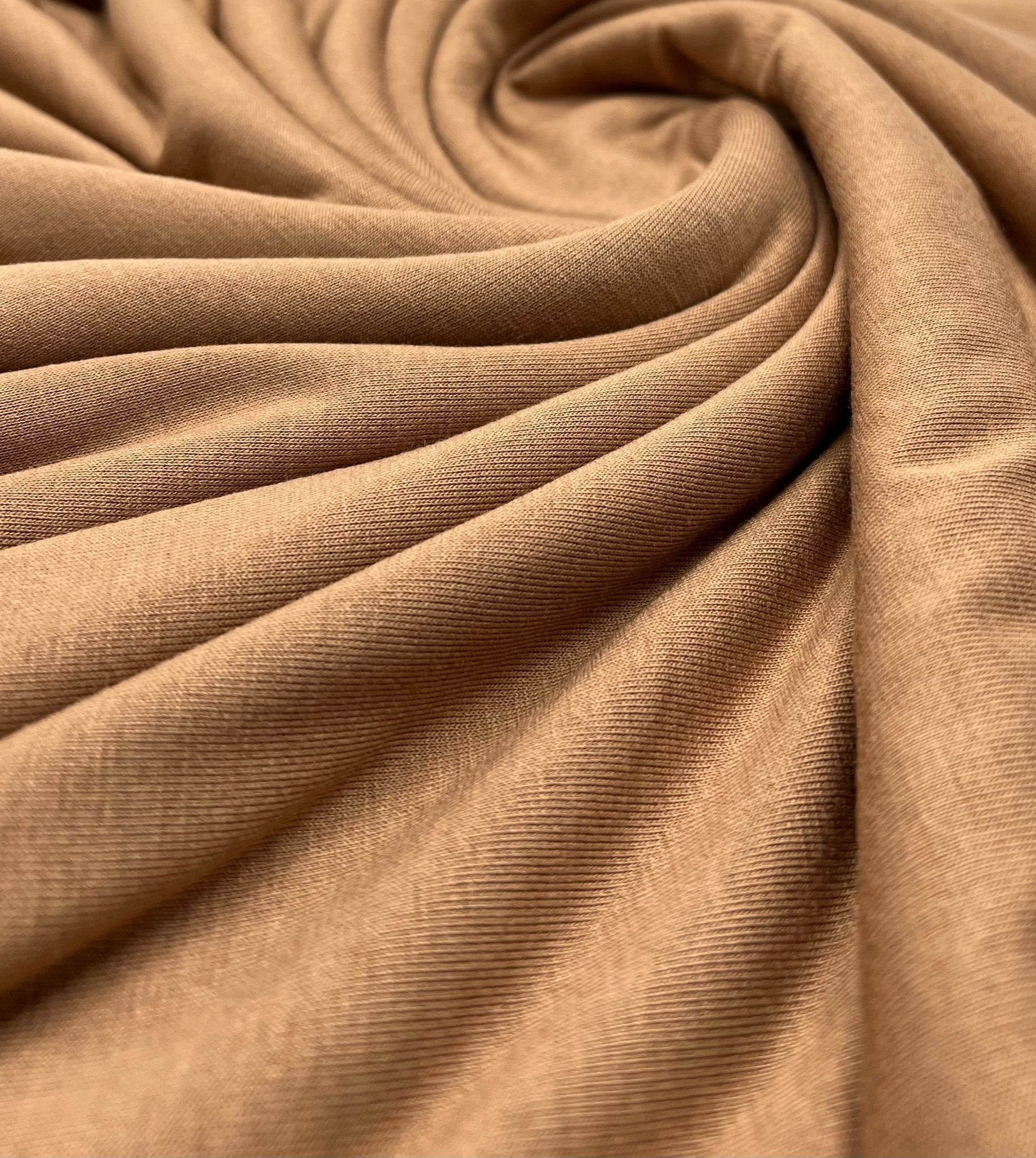 Plain Camel Viscose Elastane Fabric 4 Way Stretch Jersey - T9 Fabrics