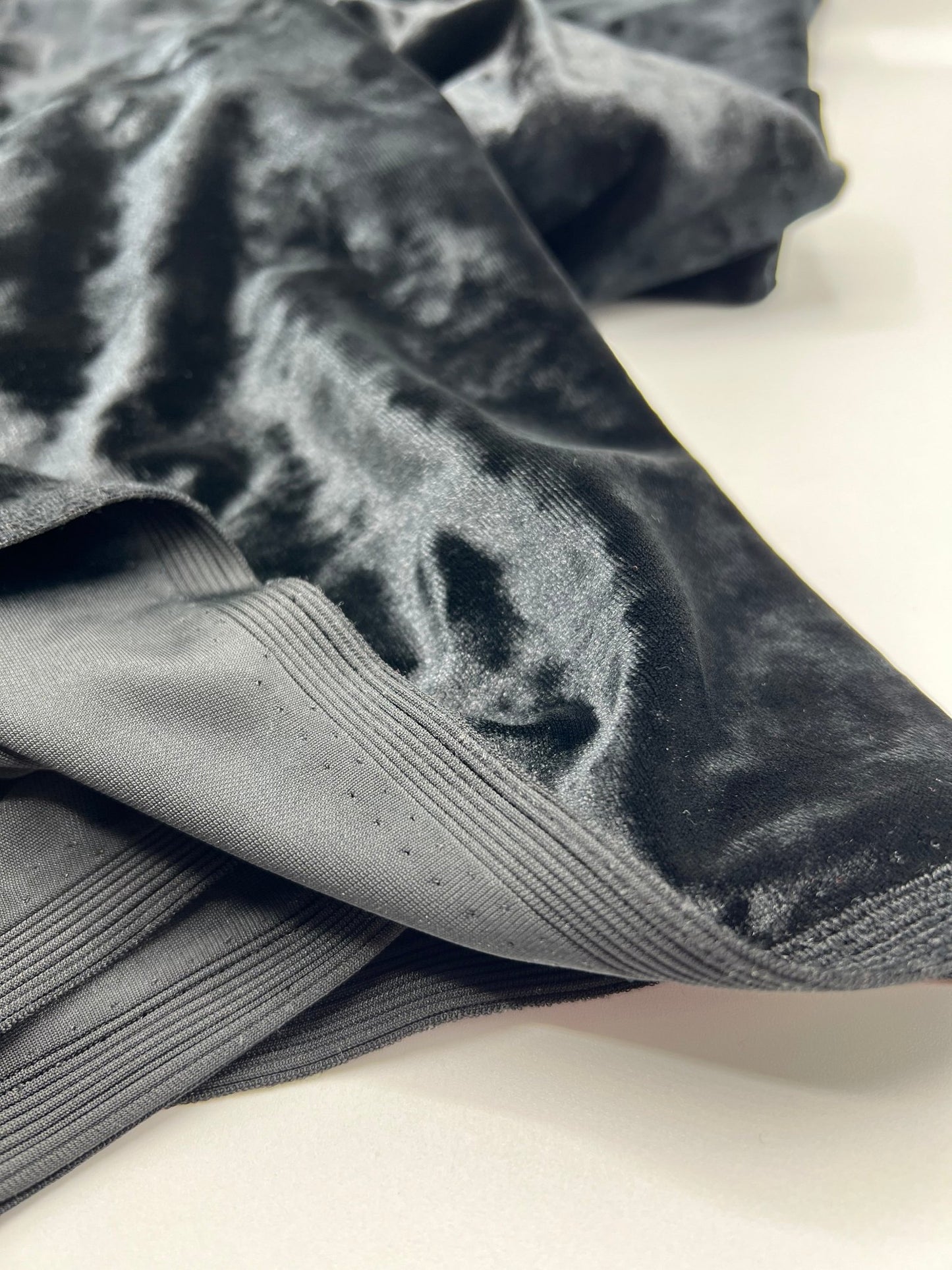 Plain Crushed Black Velour Fabric - T9 Fabrics