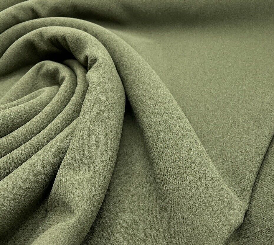 Plain Khaki Green Scuba Crepe Stretch Jersey Fabric 4 Way Stretch - T9 Fabrics