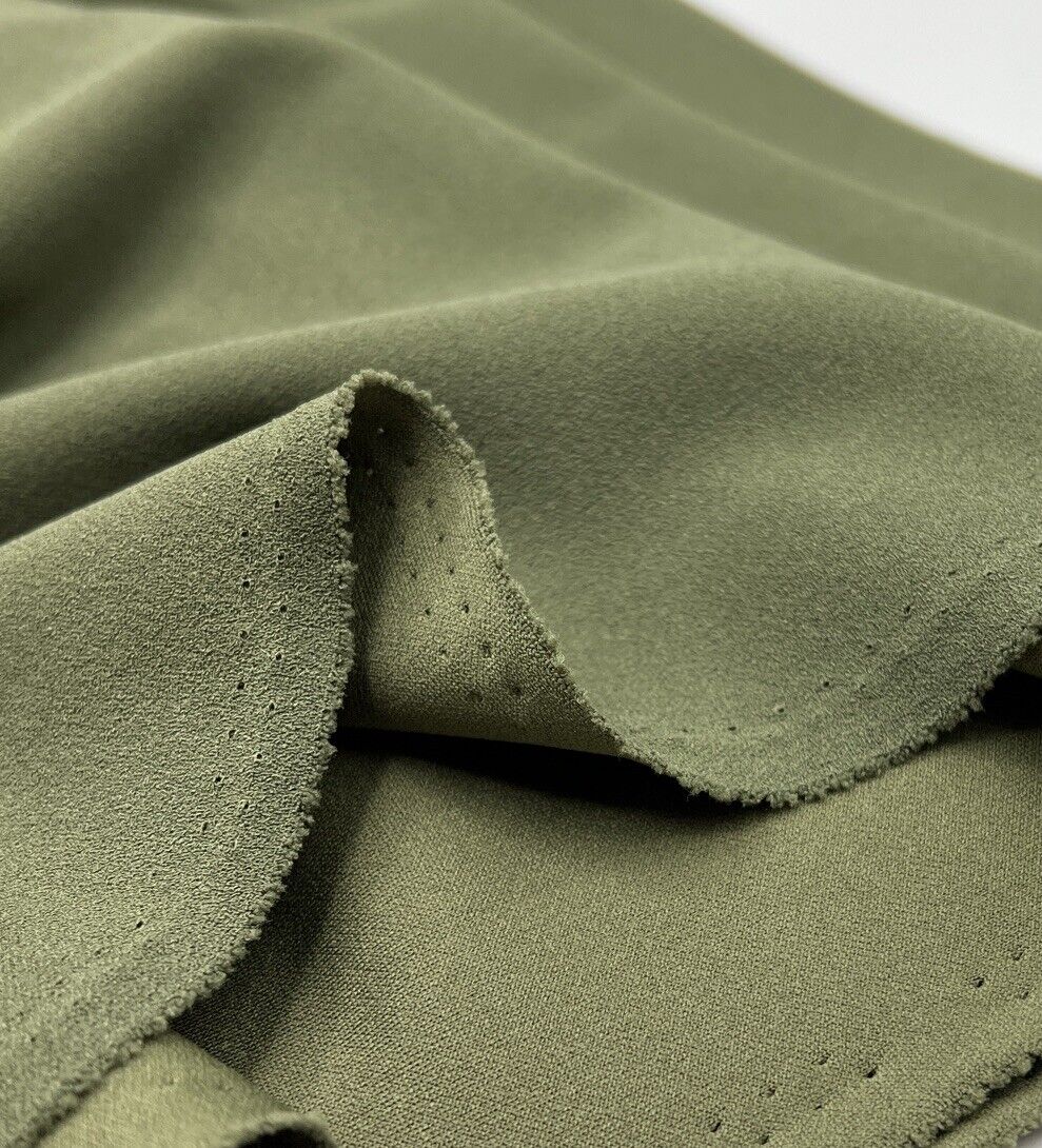 Plain Khaki Green Scuba Crepe Stretch Jersey Fabric 4 Way Stretch - T9 Fabrics