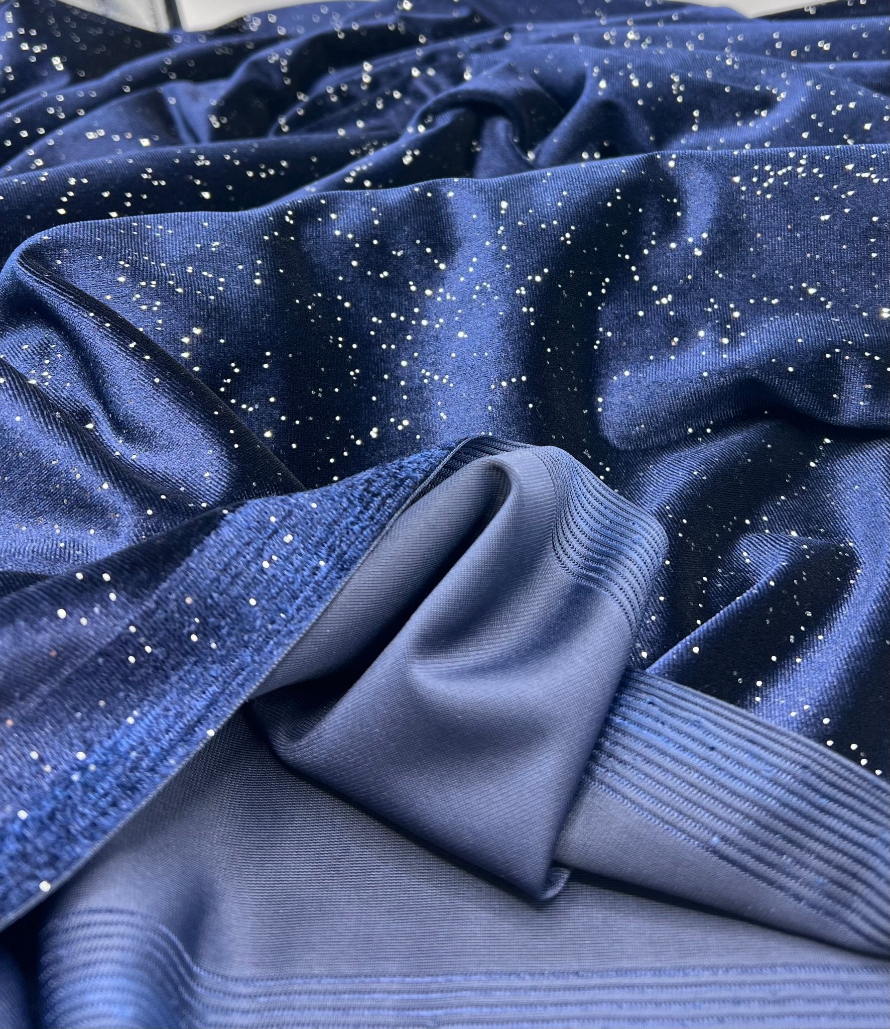 Plain Navy Sparkle Velour Fabric - T9 Fabrics