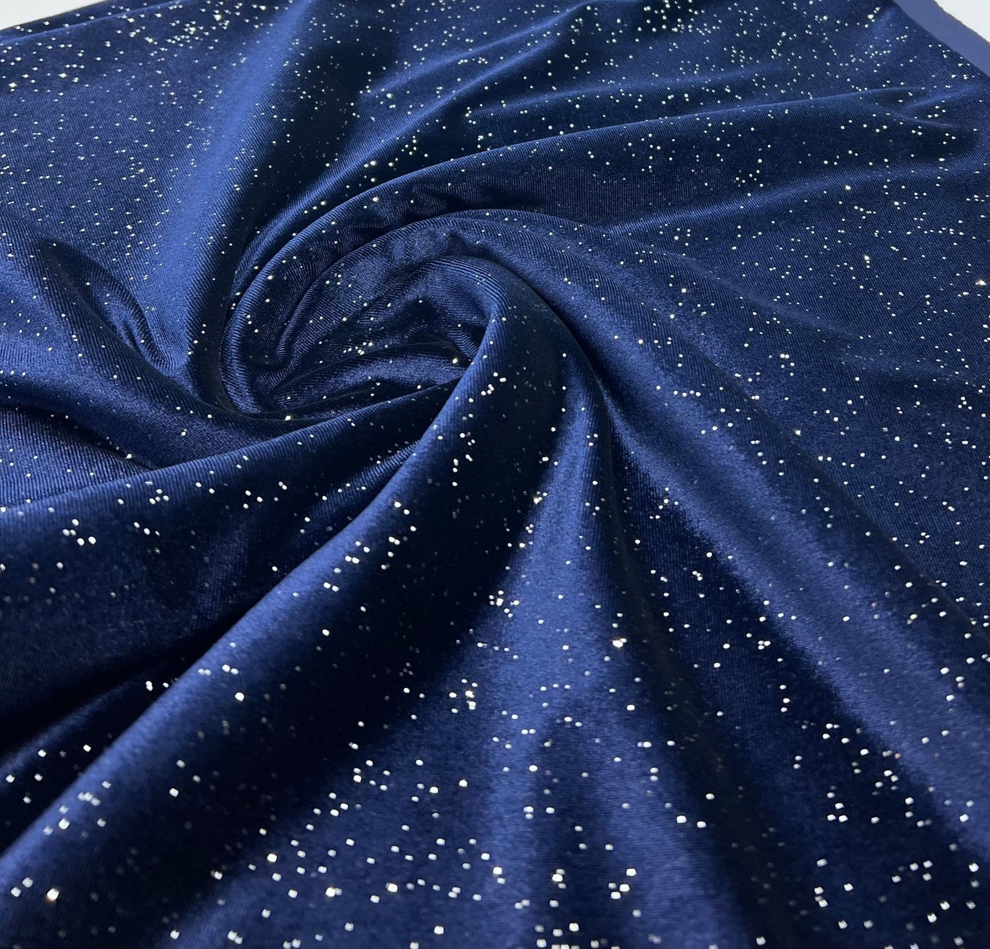 Plain Navy Sparkle Velour Fabric - T9 Fabrics