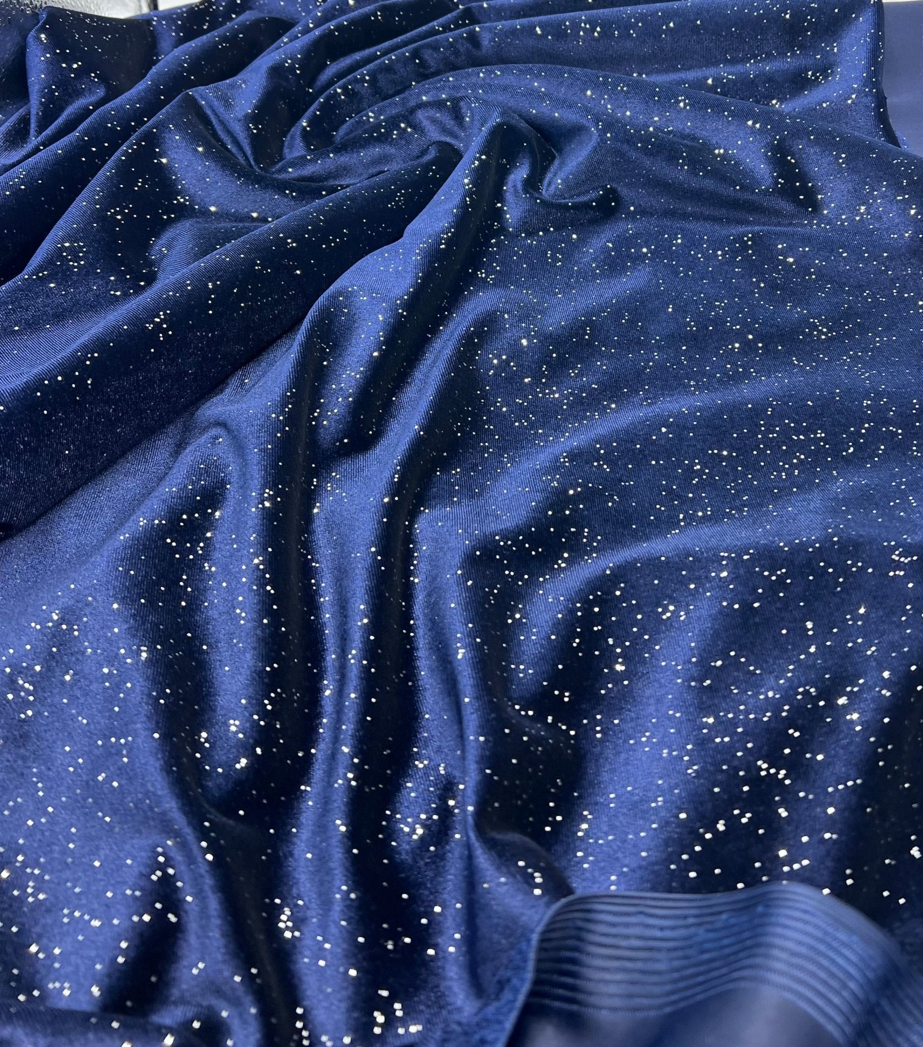 Plain Navy Sparkle Velour Fabric - T9 Fabrics