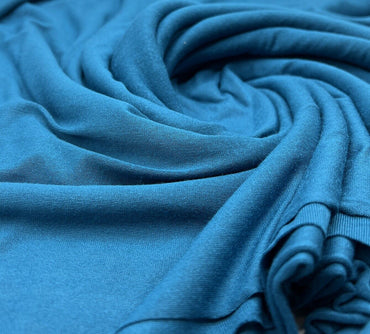 Plain Teal Blue Viscose Elastane Fabric 4 Way Stretch Jersey - T9 Fabrics