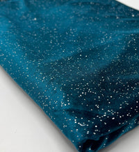 Plain Teal Metallic Sparkle Glitter Velour Stretch Fabric - T9 Fabrics