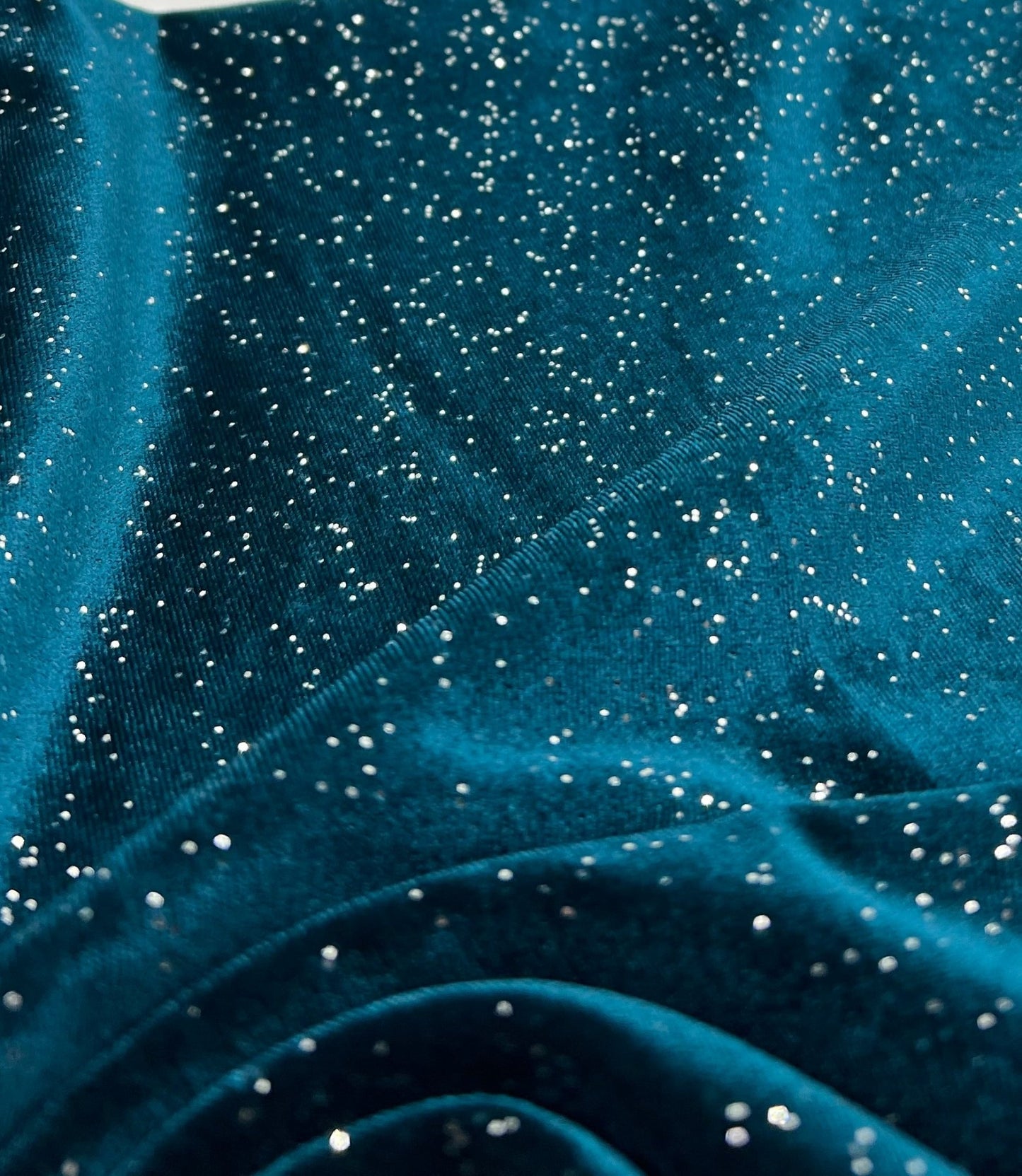 Plain Teal Metallic Sparkle Glitter Velour Stretch Fabric - T9 Fabrics