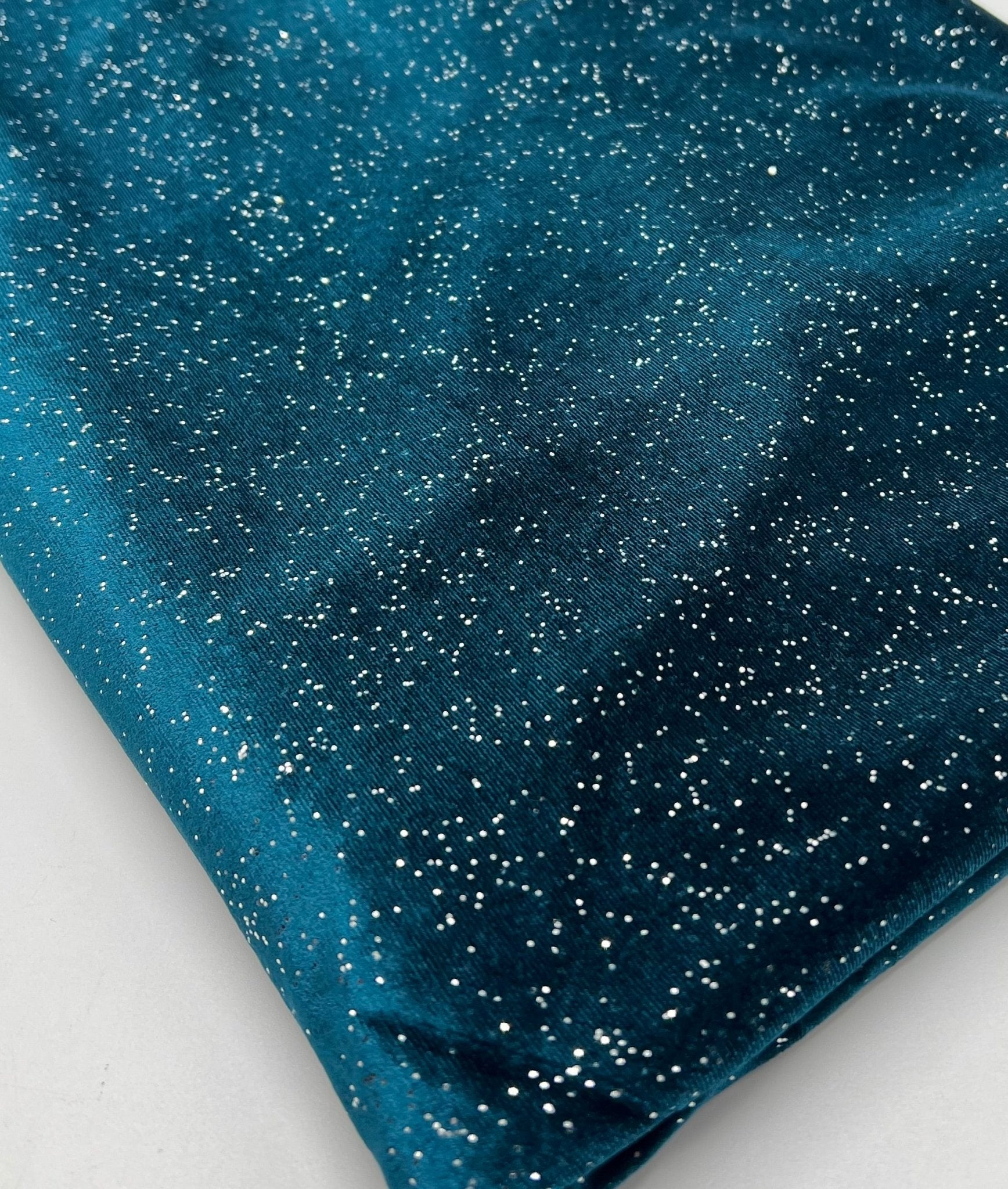 Plain Teal Metallic Sparkle Glitter Velour Stretch Fabric - T9 Fabrics