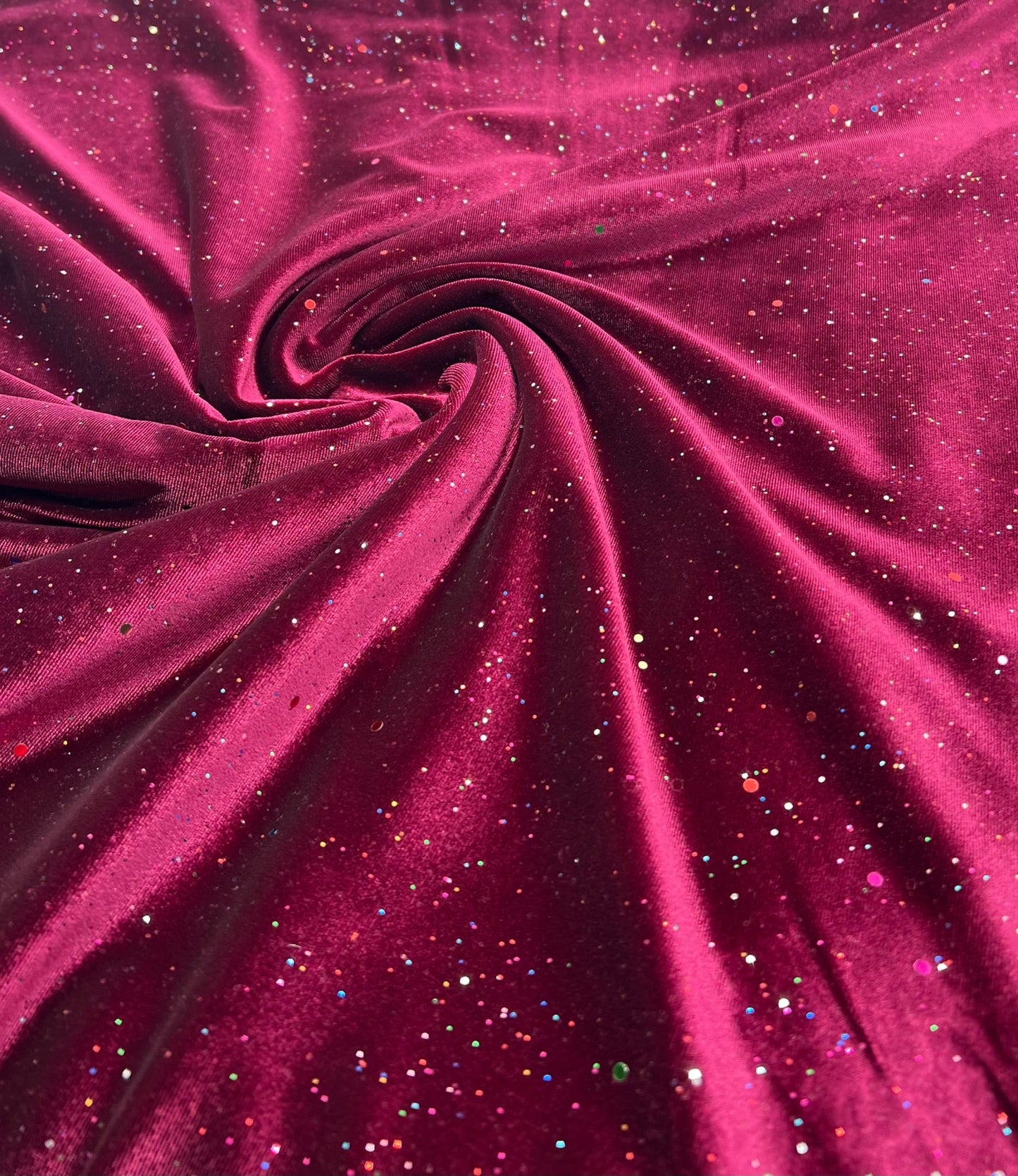 Plain Wine Multi Metallic Sparkle Glitter Velour Stretch Fabric - T9 Fabrics