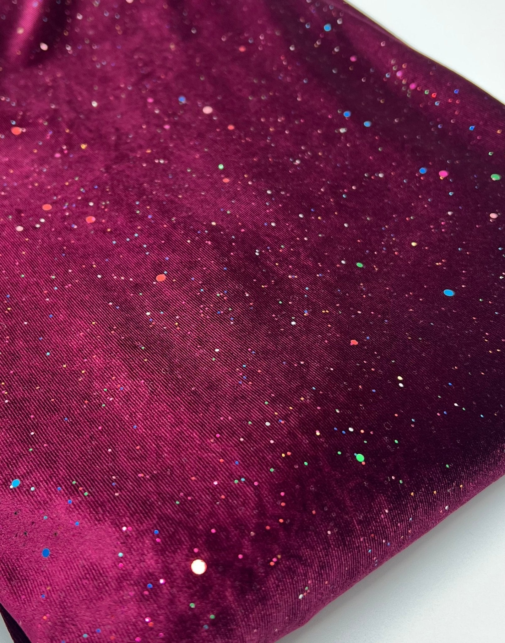 Plain Wine Multi Metallic Sparkle Glitter Velour Stretch Fabric - T9 Fabrics