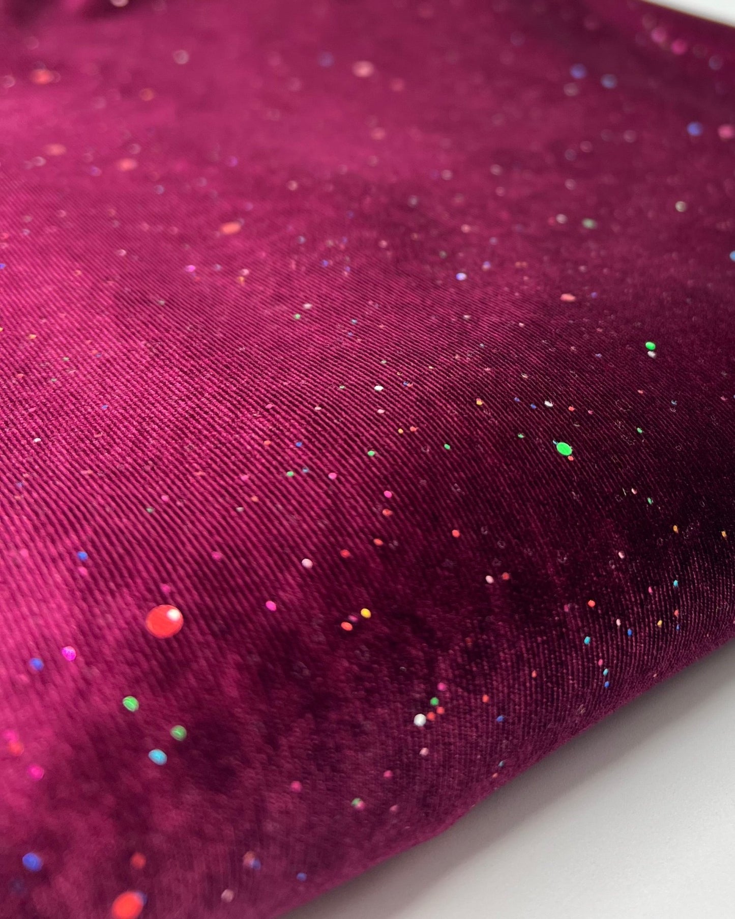 Plain Wine Multi Metallic Sparkle Glitter Velour Stretch Fabric - T9 Fabrics