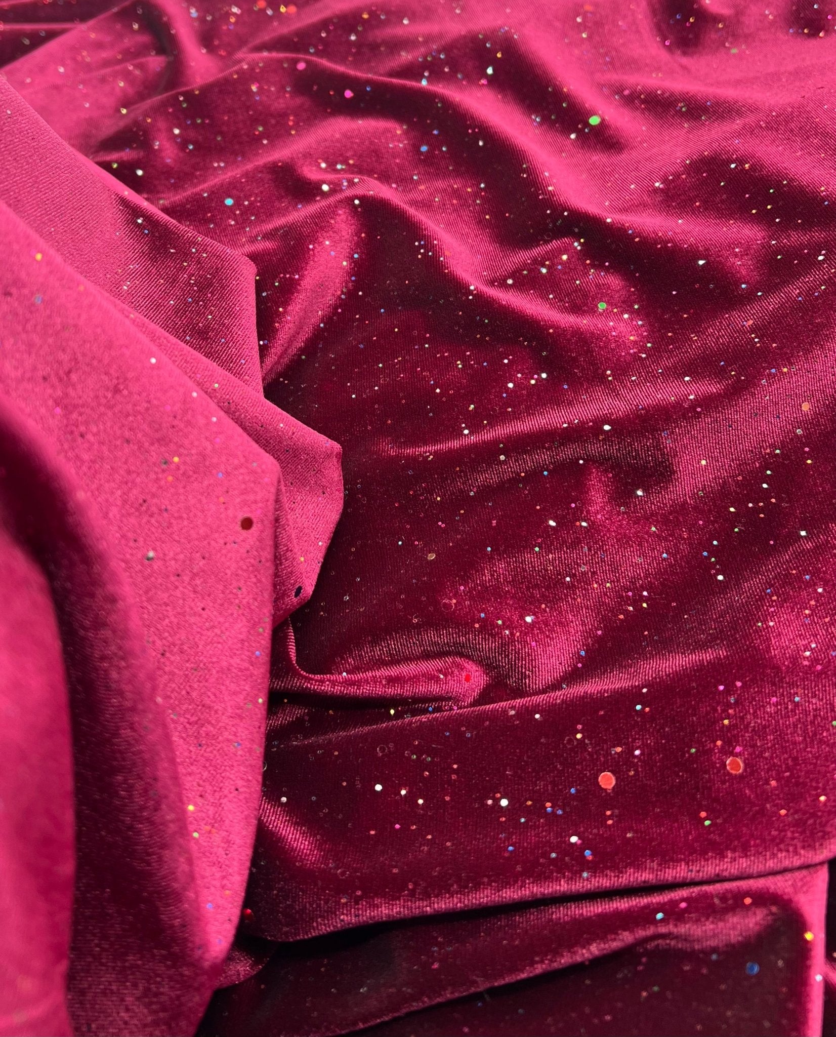 Plain Wine Multi Metallic Sparkle Glitter Velour Stretch Fabric - T9 Fabrics