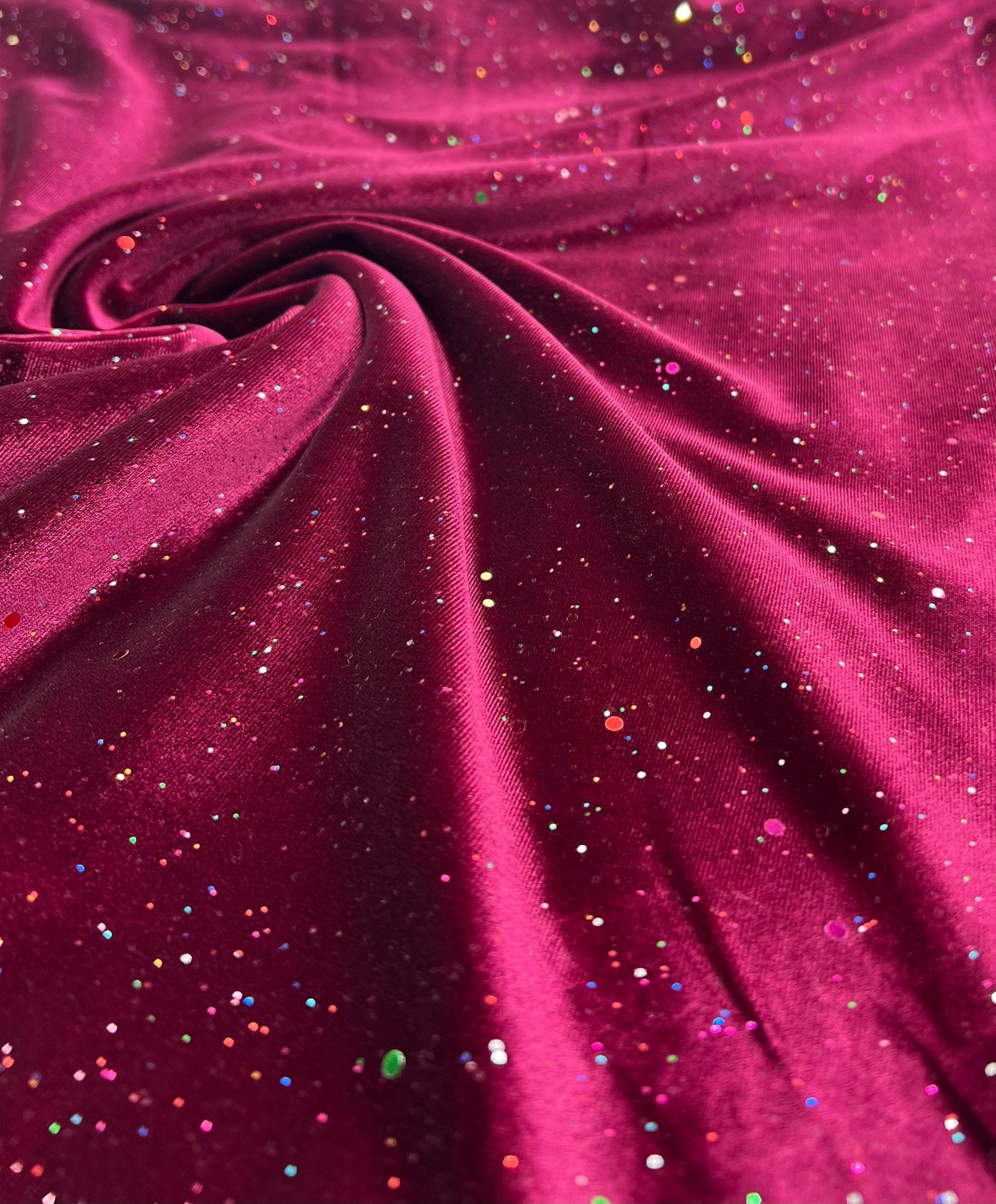 Plain Wine Multi Metallic Sparkle Glitter Velour Stretch Fabric - T9 Fabrics
