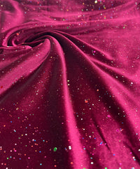 Plain Wine Multi Metallic Sparkle Glitter Velour Stretch Fabric - T9 Fabrics