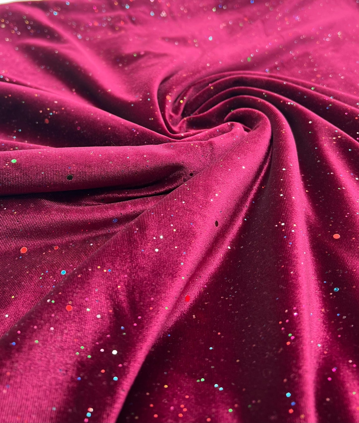 Plain Wine Multi Metallic Sparkle Glitter Velour Stretch Fabric - T9 Fabrics