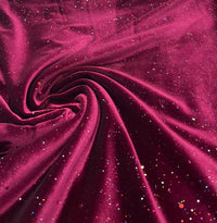 Plain Wine Multi Metallic Sparkle Glitter Velour Stretch Fabric - T9 Fabrics