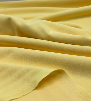 Plain Yellow Lemon Scuba Crepe Stretch Jersey Fabric 4 Way Stretch - T9 Fabrics