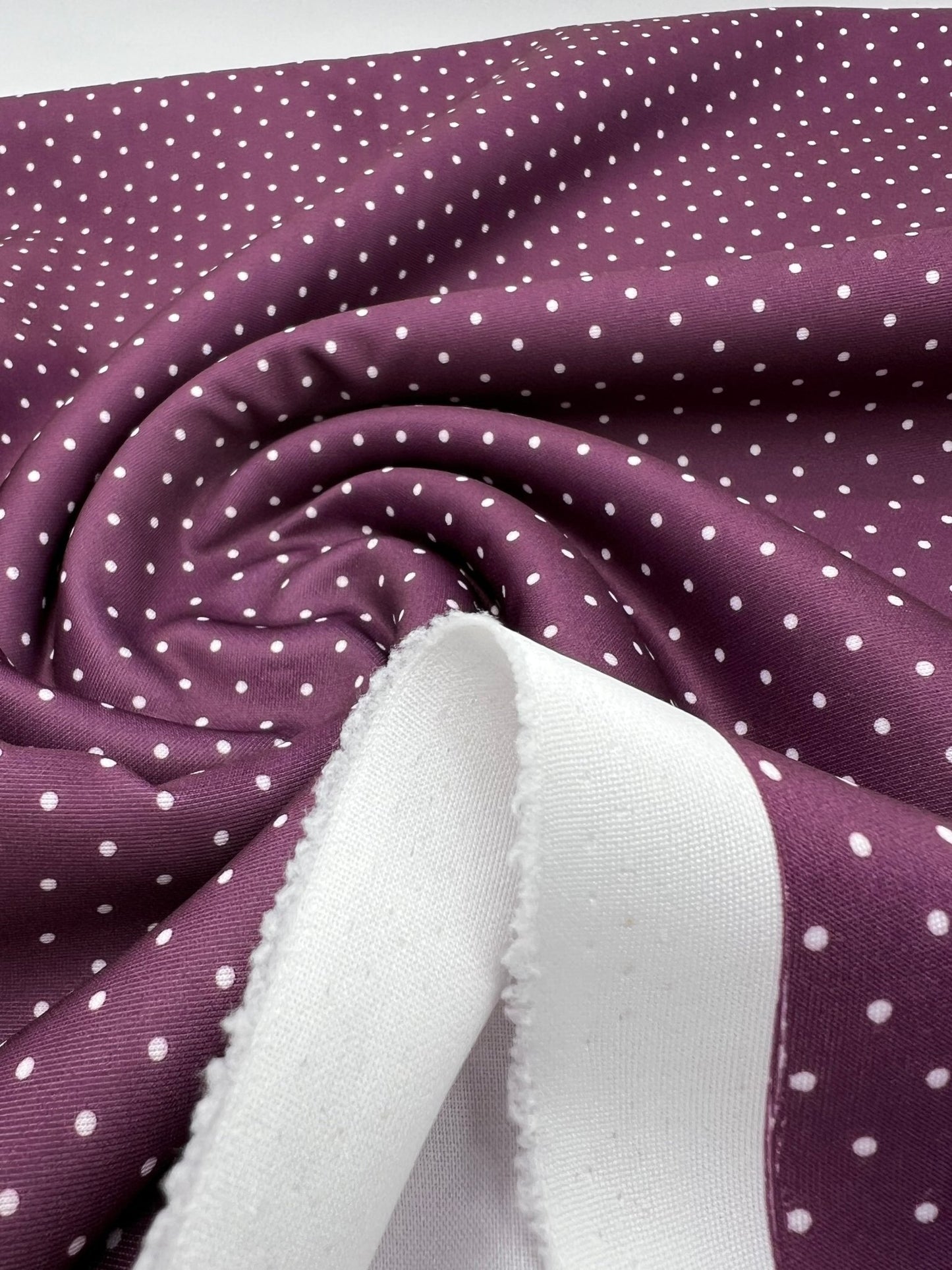 Plum White Small Polka Dot Printed Plain Scuba Fabric - T9 Fabrics