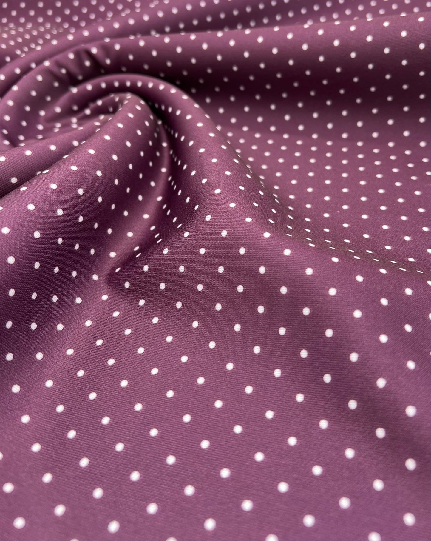 Plum White Small Polka Dot Printed Plain Scuba Fabric - T9 Fabrics