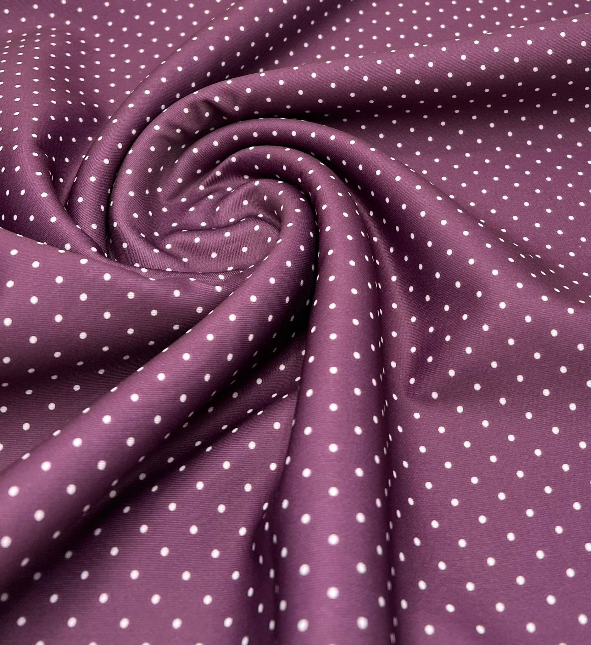 Plum White Small Polka Dot Printed Plain Scuba Fabric - T9 Fabrics