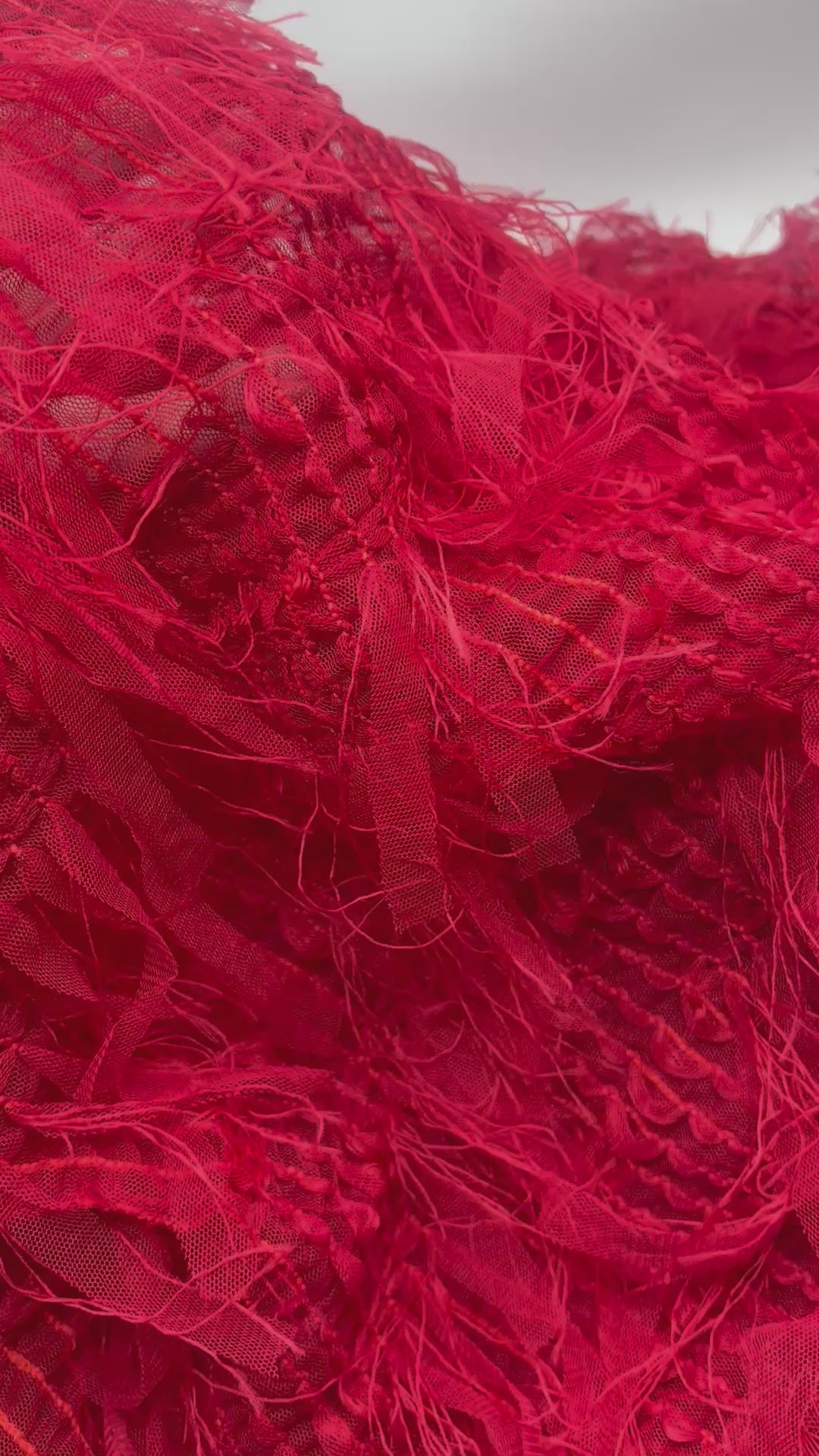 Red Textured Mesh Tassel Fabric 2 Way Stretch