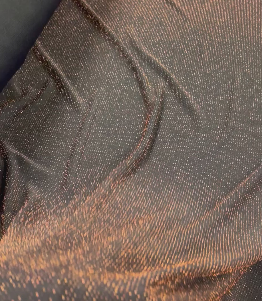 Bronze Thread Detail Navy Lurex Sparkle Metallic Stretch Knit Fabric