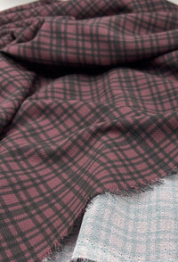 Purple Black Check Print Bubble Crepe Fabric - T9 Fabrics