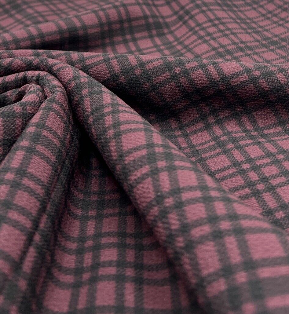 Purple Black Check Print Bubble Crepe Fabric - T9 Fabrics