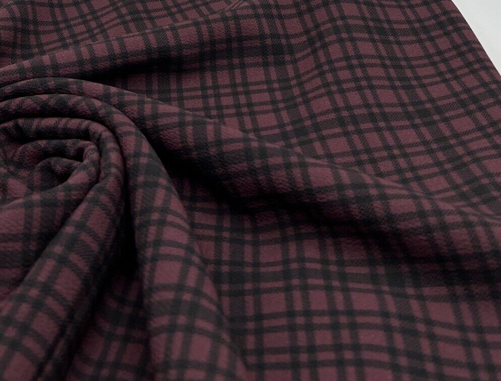 Purple Black Check Print Bubble Crepe Fabric - T9 Fabrics