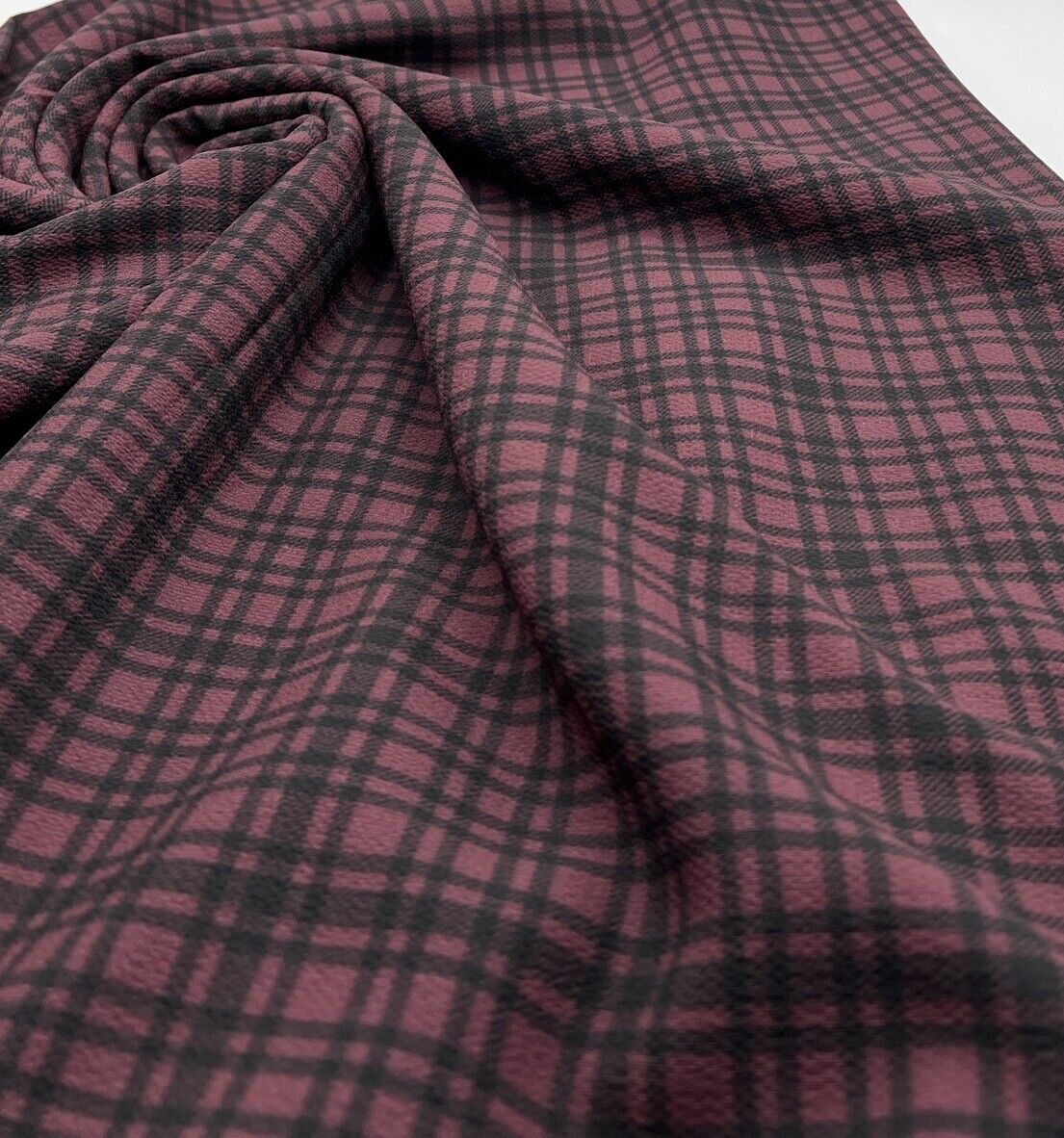 Purple Black Check Print Bubble Crepe Fabric - T9 Fabrics